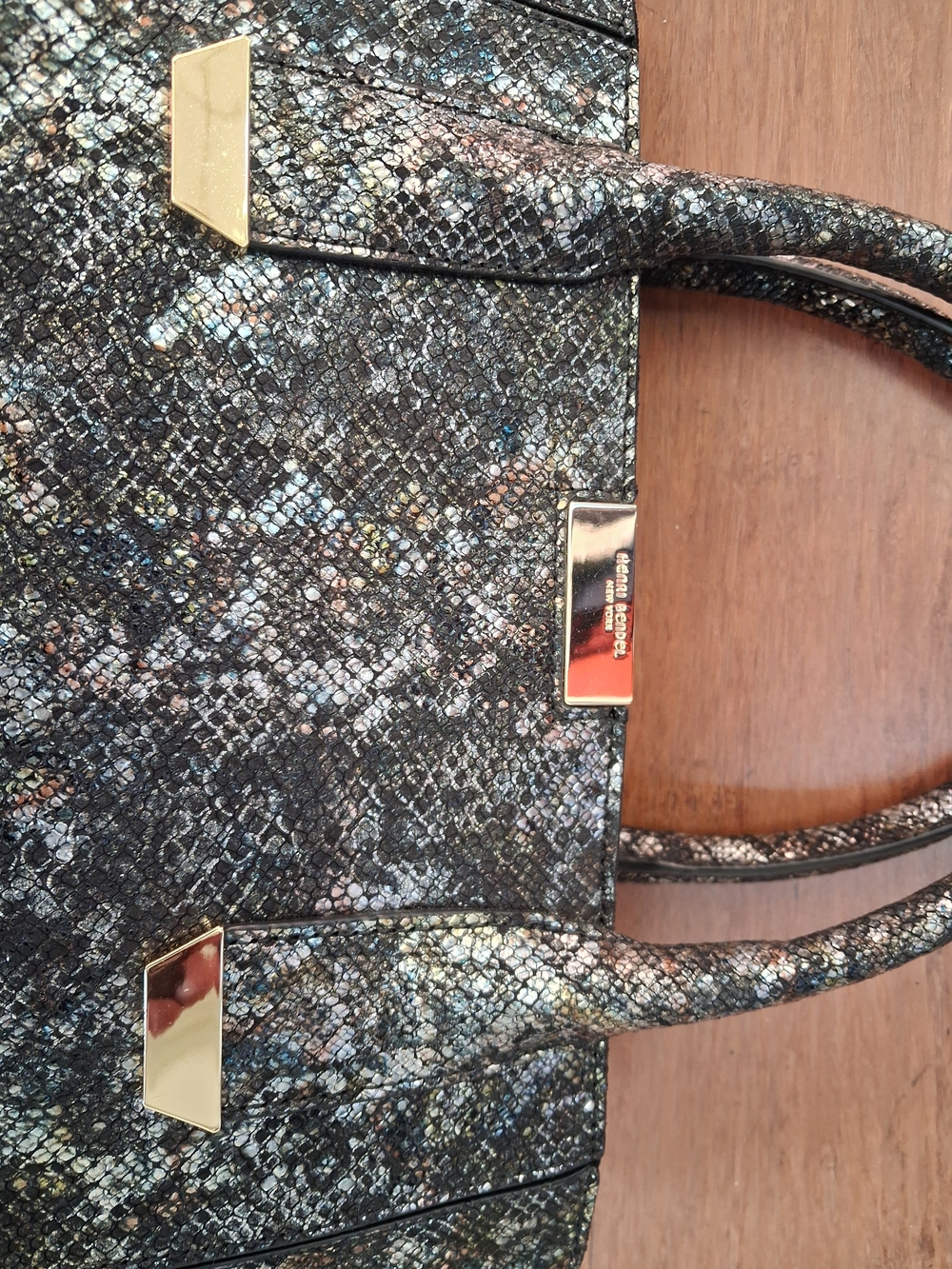Henri Bendel. Textured Metallic Multicolor Tote with Gold Accents